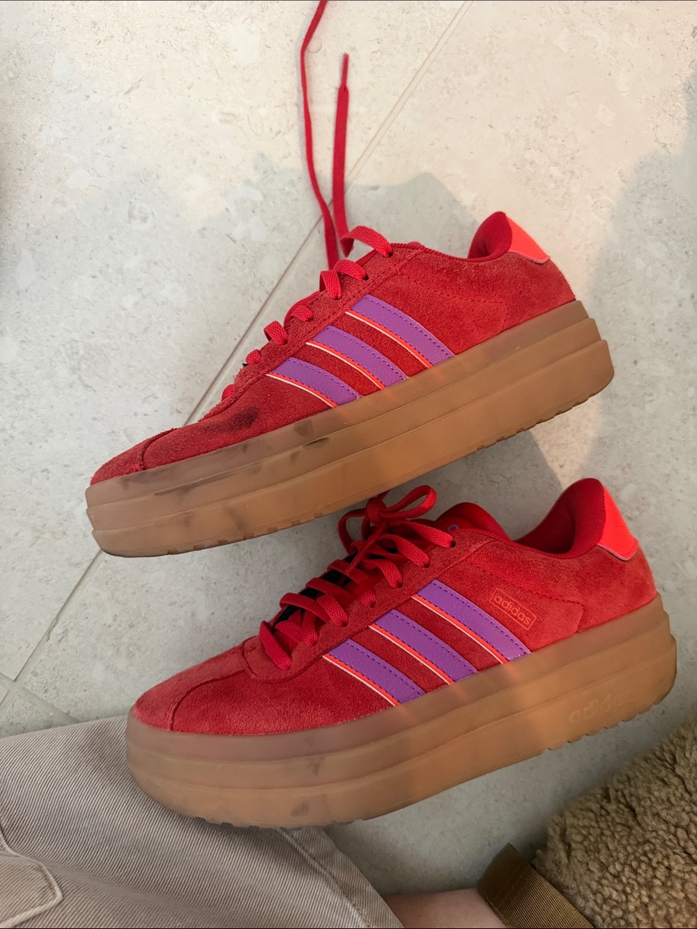 adidas Red Suede Sneakers with Purple Stripe Accentst - Picture 6 of 6
